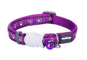 Red Dingo Cat Collar Paw Prints Purple - Petworkz