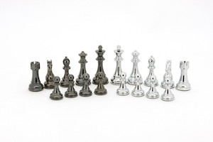 Products: 101mm Dal Rossi Italy Silver & Titanium Finish Chess Pieces – PGNZ
