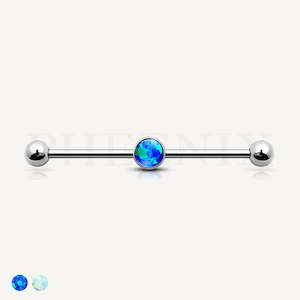 Barbells: Titanium Industrial Piercing Barbell with Opal Centre