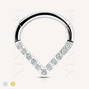 Titanium Pave CZ Chevron Hinged Ring