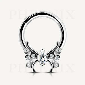 Hinged Rings: Titanium Marquise CZ Hinged Ring With Pave CZ Wings