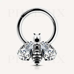 Titanium Bee Hinged Ring With CZ Wings