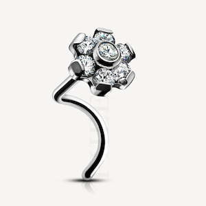 Titanium Flower Crystal Nose Ring