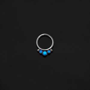 Daith: ASTM F136 Implant Grade Titanium 3 Bez Blue Opal Hinged Ring Clicker