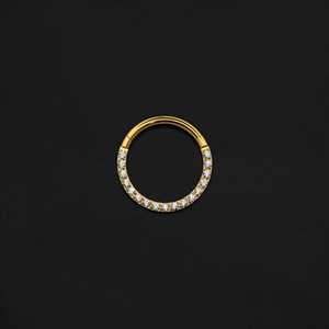 ASTM F136 Implant Grade Titanium Gold Paved CZ Hinged Ring Clicker