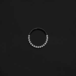 ASTM F136 Implant Grade Titanium Black Paved CZ Hinged Ring Clicker