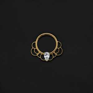 ASTM F136 Implant Grade Titanium Gold Hollow Tear Drop CZ Hinged Ring Clicker