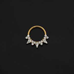 ASTM F136 Implant Grade Titanium Gold 3 Coffin Paved CZ Hinged Ring Clicker