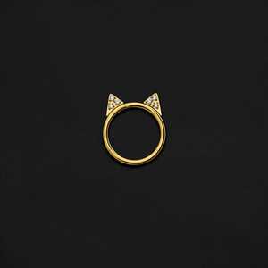 ASTM F136 Implant Grade Titanium Gold Cat Ear CZ Clicker Nose Ring