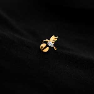 ASTM F136 Implant Grade Titanium Gold Bird CZ Flatback Labret Stud