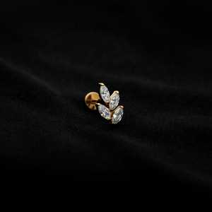 ASTM F136 Implant Grade Titanium Gold 4 Leaf CZ Flatback Labret Stud