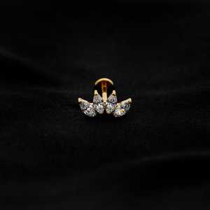 ASTM F136 Implant Grade Titanium Gold 4 Marquise CZ Flatback Labret Stud