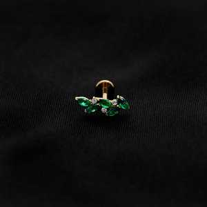 ASTM F136 Implant Grade Titanium Gold 5 Leaf EM CZ Flatback Labret Stud