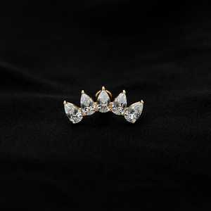 ASTM F136 Implant Grade Titanium Gold 5 Teardrop CZ Flatback Labret Stud