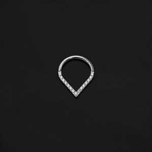 Tongue: ASTM F136 Implant Grade Titanium Shevron Paved CZ Clicker Nose Ring