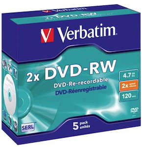 Media: Verbatim DVD-RW 4.7GB 2x 5 Pack with Jewel Cases