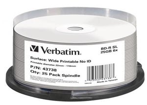 Media: Verbatim BD-R 25GB 6X White Wide Printable 25 Pack on Spindle