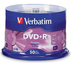 Media: Verbatim DVD+R 4.7GB 16x 50 Pack on Spindle
