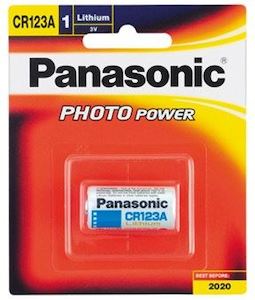 Batteries: Panasonic CR-123A Photo Lithium 3V Camera Battery 1 Pack