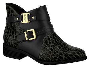 Women Low Heel Comfortable Ankle Boot Croco Black Modare 7057.107