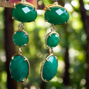 Earrings: Gold plated setting faceted jade earrings.