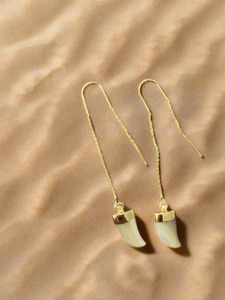 Earrings: 18k gold plated mop threader drop earrings