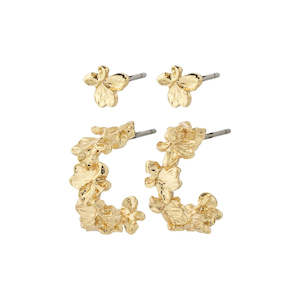Gold Plated Earrings: Zhuri Recycled Earrings 2-In-1 Set - Gold Plated