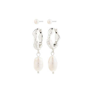 Jonne Pearl Earrings 2-In-1 Set - Silver Plated - White