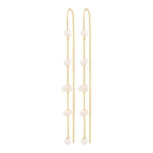 Earrings 1: Zenaia Pearl Chain Earrings - Gold Plated - White