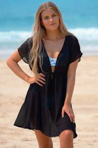 Beachwear 1: LORETTA BLACK BEACH DRESS COVER UP