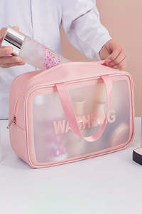 Accessories: Pink WASHBAG Print Clear Frosted Waterproof Bag Set