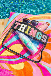 Accessories: Black THINGS Letter Applique Zipped Clear Cosmetic Bag