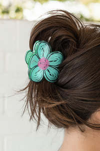 Accessories: Mint Green Flower Shape Claw Hairpin