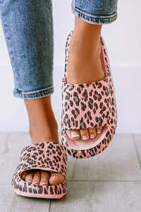 Animal Print: Pink Leopard Cloud Slides Thick Sole Flat Slippers