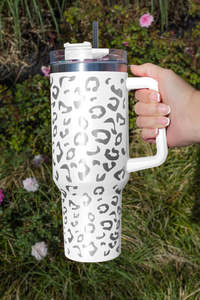 Clothing: Purple 304 Leopard Stainless Double Insulated Tumbler Mug with Handle