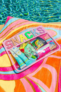 Clothing: Pink SNACKS Chenille Letters Zipped Clear Pouch