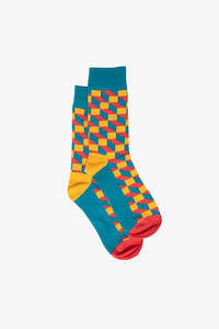 Antler Mens Socks Cube Print - Teal