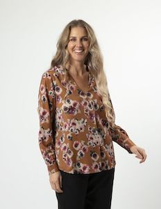T Shirts And Shirts: Stella + Gemma Cara Blouse - Blurred Blooms Rust