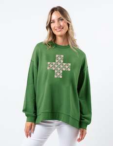 Sweatshirts Hoodies: Stella + Gemma Sunday Sweater - Emerald with Blush Houndstooth