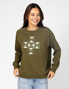 Sweatshirts Hoodies: Stella + Gemma Classic Sweater - Olive Mosaic Cross