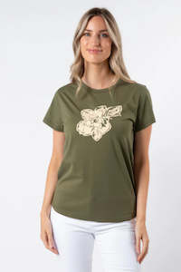 T Shirts: Stella + Gemma T-Shirt - Khaki Petal Garden