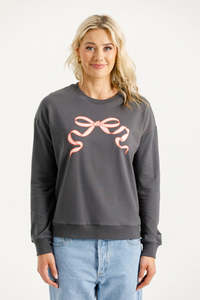 Sweatshirts Hoodies: Homelee Camilla Crew - Graphite with Blossom Berry Bow