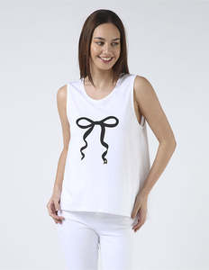T Shirts: Stella + Gemma Tank - White with Black Bow