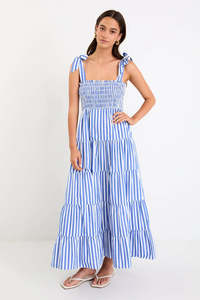 Flo & Frankie - Isabella Bright Blue Stripe Strappy Tiered Maxi Dress