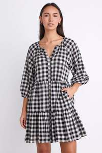 Flo & Frankie - Aries Black Gingham Button Front Mini Dress