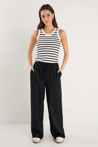Flo & Frankie - Wellness Black Linen Pull On Wide Leg Pants