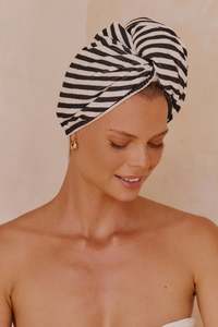 Louvelle: Louvelle Wear - RIVA Hair Towel Wrap In Monochrome Stripe