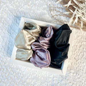 Luxe Lush Hair: Lush and Luxe Hair - Scrunchie Set 3pc (Black, Champagne, Lilac)