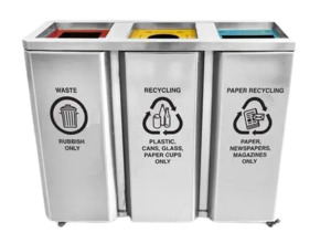Stainless Steel Bins: Stainless Steel Mobile 3-Bay Bin 180L - RB-MS3BRB