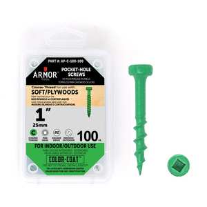 Color-Coat 1″ Coarse-Thread Pocket Hole Screws- 100 Package (Armor-Tool)